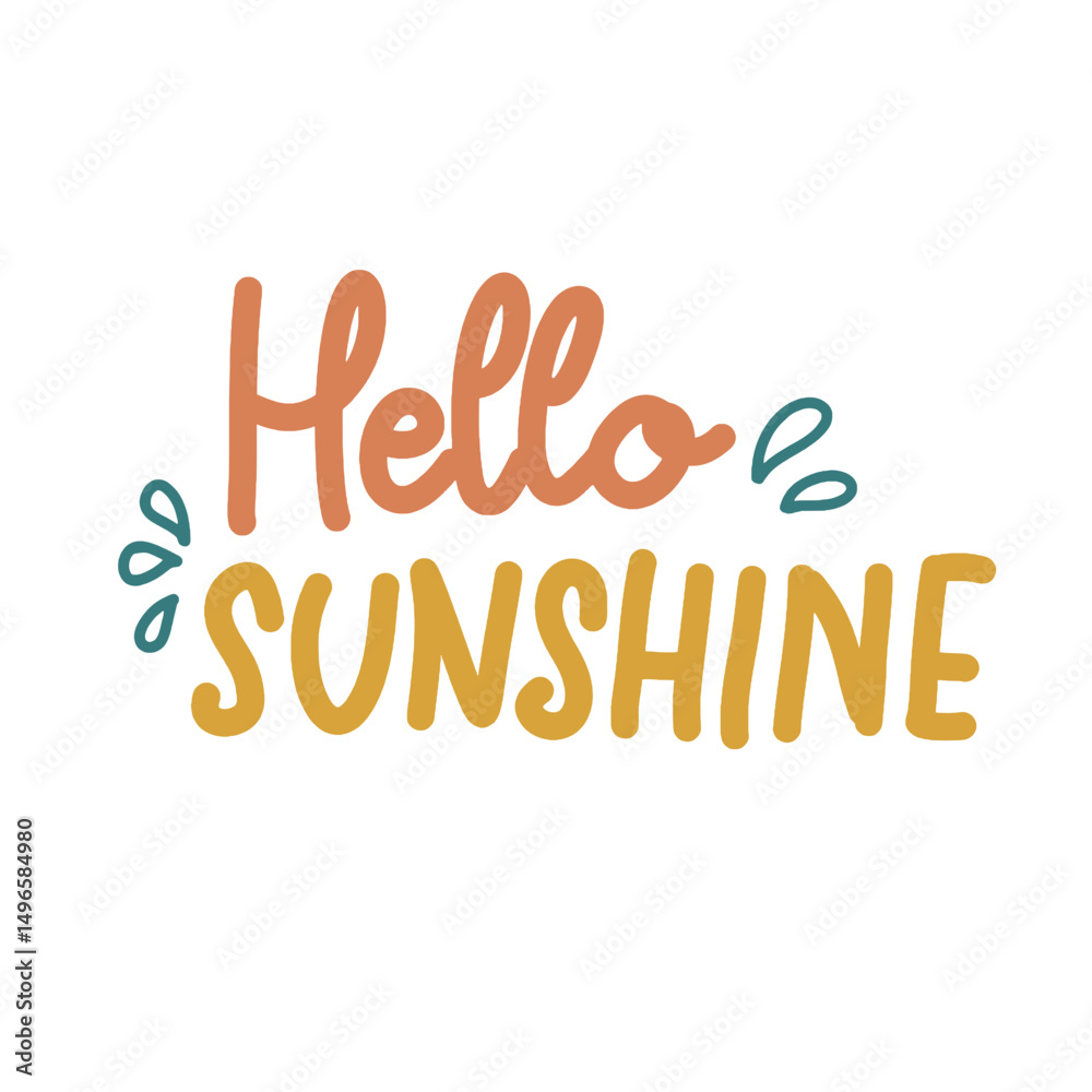 Fototapeta premium Playful hello sunshine handwritten quote in warm yellow tone for happy summer design