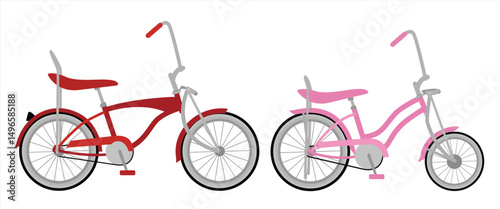 red and pink low rider bicycle in flat style illustration