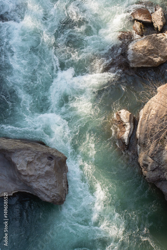 Top Down View of Raging River with Rocks