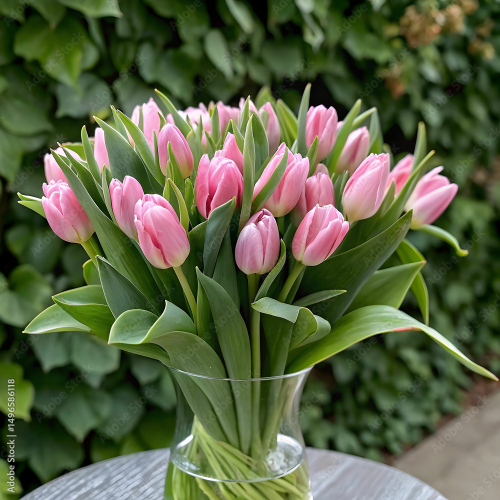 Obraz premium beautiful bouquet of pink tulips arranged elegantly