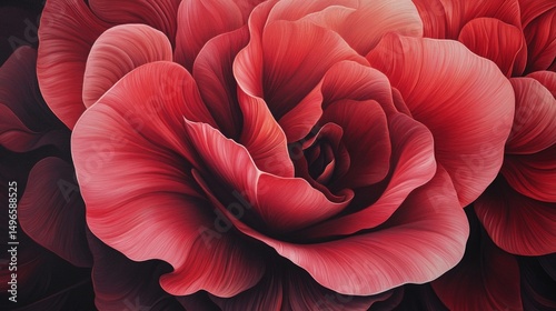 Close-up of a rich, crimson rose, petals rendered with detailed shading and texture