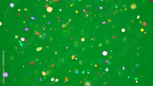 Green Screen background of confetti, sparkles and glitter falling down for an abstract celebration event concept