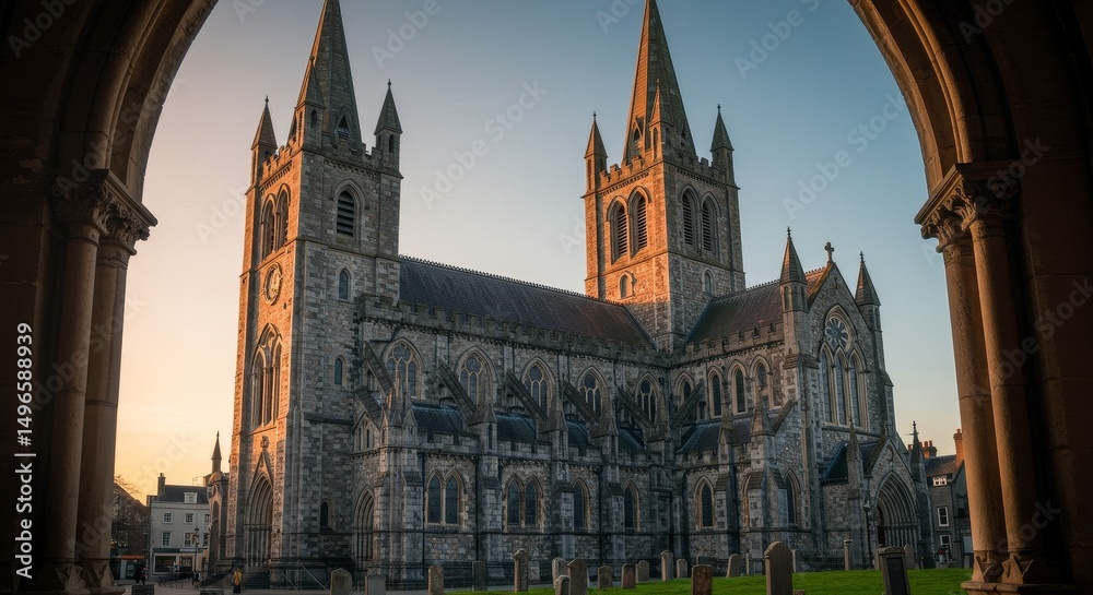 Obraz premium Photo of St Patrick's Cathedral Dublin at Sunset