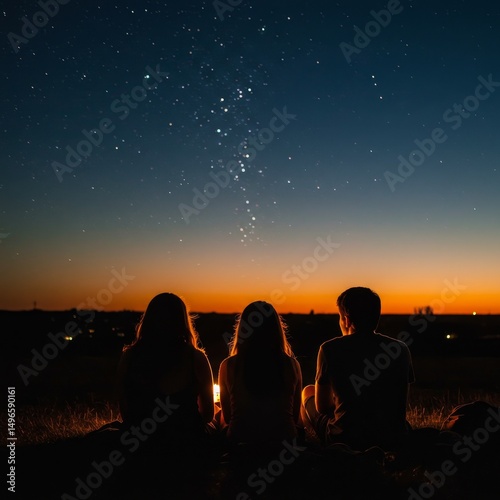Photo of Three Friends Under Starry Night Sky