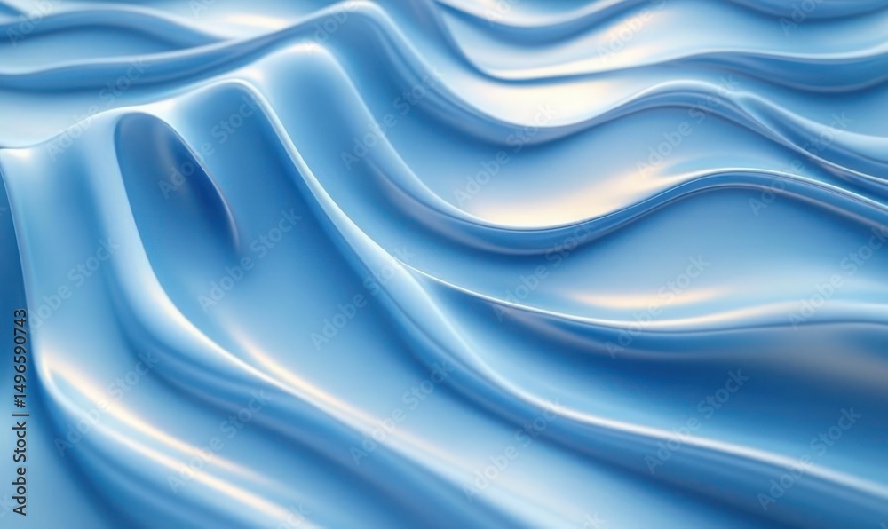Obraz premium Smooth flowing blue silk fabric with gentle waves and shining highlights under soft light, creating a calm and elegant atmosphere