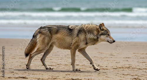 Photo of Wild Wolf Walking on Sandy Beach