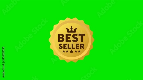 Animated Gold Best Seller Badge on Green Screen Background – Loopable Motion Graphics Overlay for eCommerce Promotion, Product Highlight & Marketing Videos