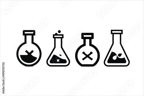 Broken Flask Spill Vector Set – Lab Accident Silhouette Icons on Transparent Background

