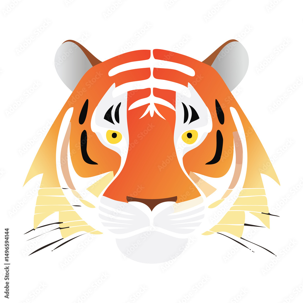 Obraz premium Tiger face illustration in bold colors. PNG image, transparent background