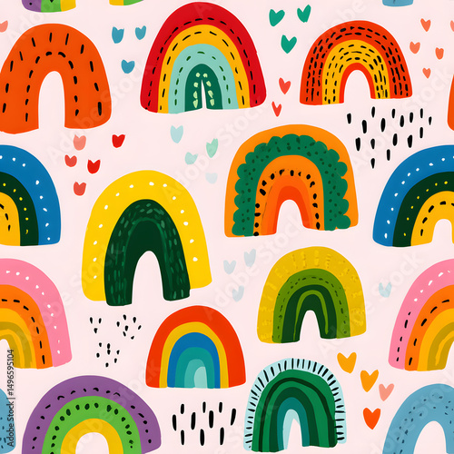 Rainbow Hand-Drawn Seamless Pattern
