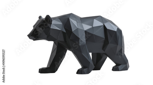 Stylized geometric black bear sculpture on a white background. transparent background