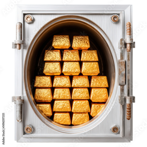 Rising gold value trend and trading opportunity concept. Golden bars stacked neatly in a secure vault compartment.