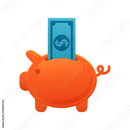 Piggy Bank with Money Vector Illustration – Savings and Financial Growth Concept