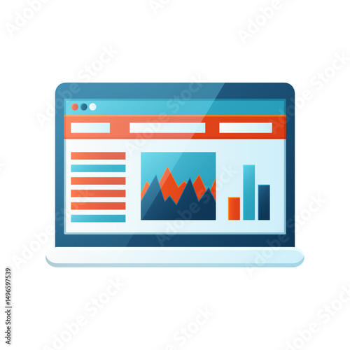 Laptop PC with Graph on Screen Vector Illustration – Data Analysis and Business Performance Concept