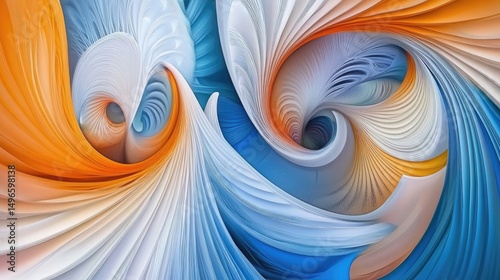 Intertwined swirling spirals in cool and warm tones, creating an abstract, dynamic visual