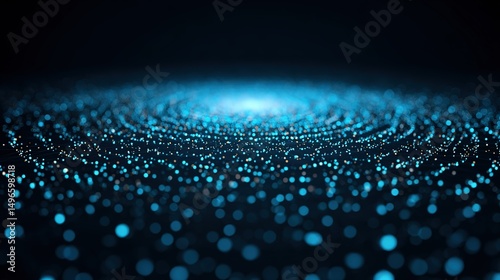 Abstract circular light pattern in gradient blue tones, symbolizing global connectivity and harmony