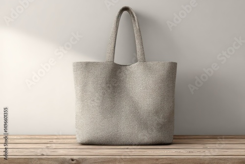 Wool tote bag mockup in 3D, clean design with no logos, showcasing the texture of the wool fabric.