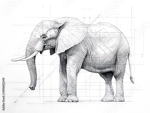 精密描写 アフリカ象 鉛筆画