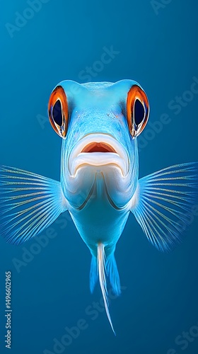 鮮やかな青の魚 正面アップ