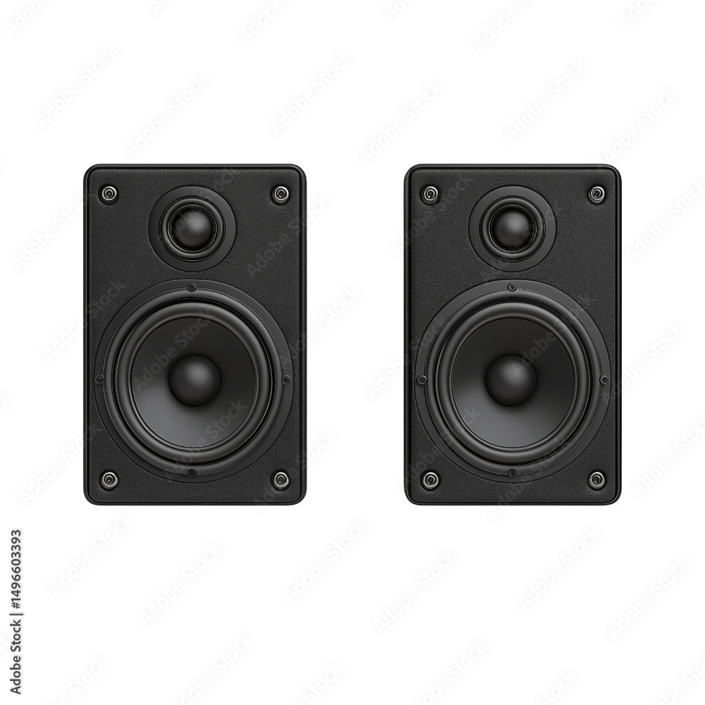 Fototapeta premium Compact Black Bookshelf Speakers with Dual Drivers for High-Quality Sound