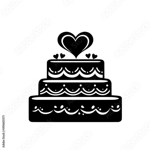 Wedding cake icon with decorative layers and heart topper representing celebration, dessert, or romance themes