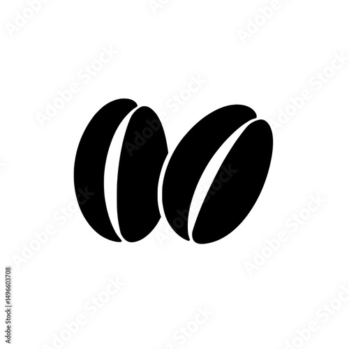 Two whole coffee beans in black silhouette representing roasted coffee ingredient and beverage concept