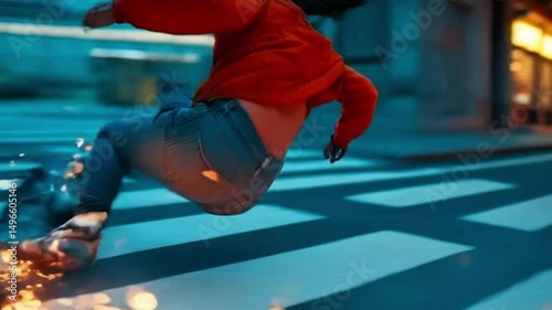 Woman playing extreme skateboard on the street Seamless looping 4k time - lapse video animation background