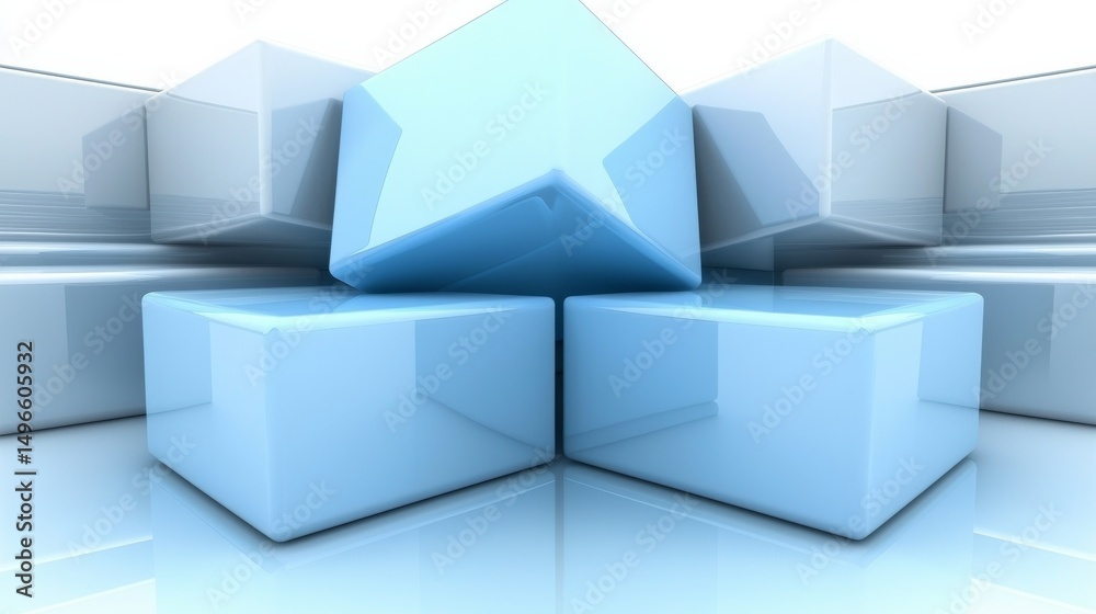 Obraz premium Abstract Blue Cube Composition 3D Render, Geometric Shapes, Minimalist Design, Cube Art 3D rendering, abstract art