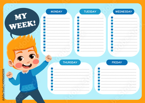 weekly planner with children's illustrations. suitable for making weekly schedules