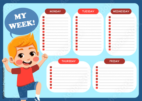 weekly planner with children's illustrations. suitable for making weekly schedules