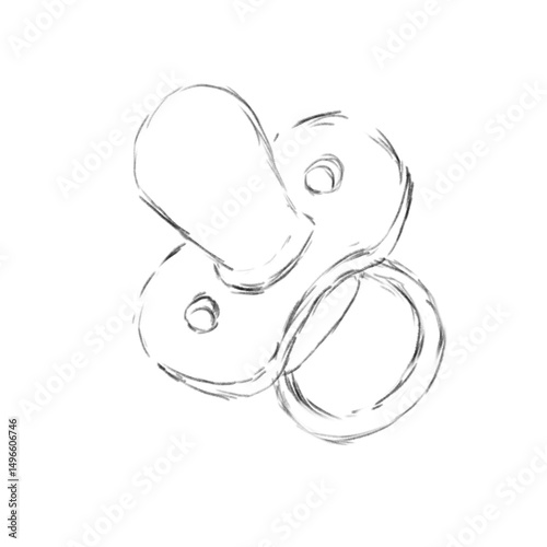 Baby Pacifier With Ring Sketch Hand Drawn Black And White Illustration