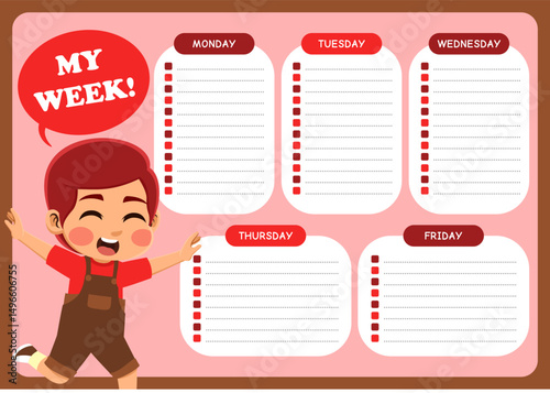 weekly planner with children's illustrations. suitable for making weekly schedules