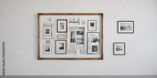 Stylish frame arrangement on a clean white wall, ideal for showcasing photography ,  arrangement,  visual,  images
