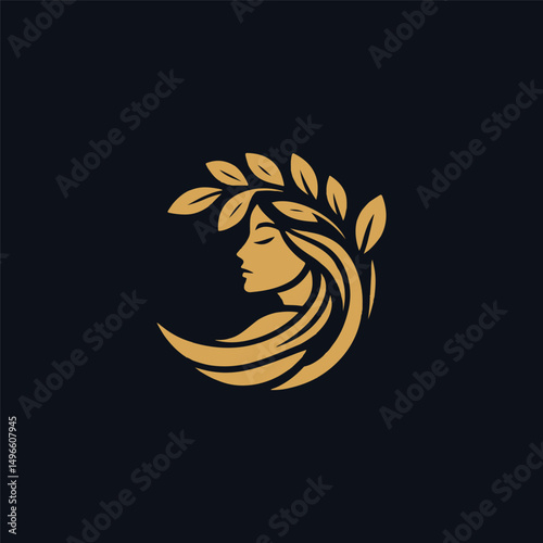 Golden Woman Nature Beauty Logo