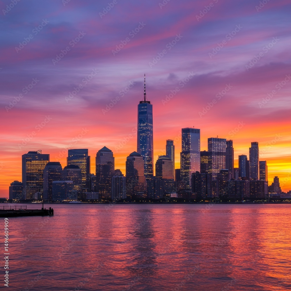 Fototapeta premium Photo of New York City Skyline at Sunset