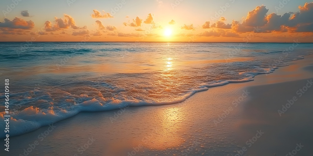 Fototapeta premium Serene Sunset Over Tropical Ocean Beach