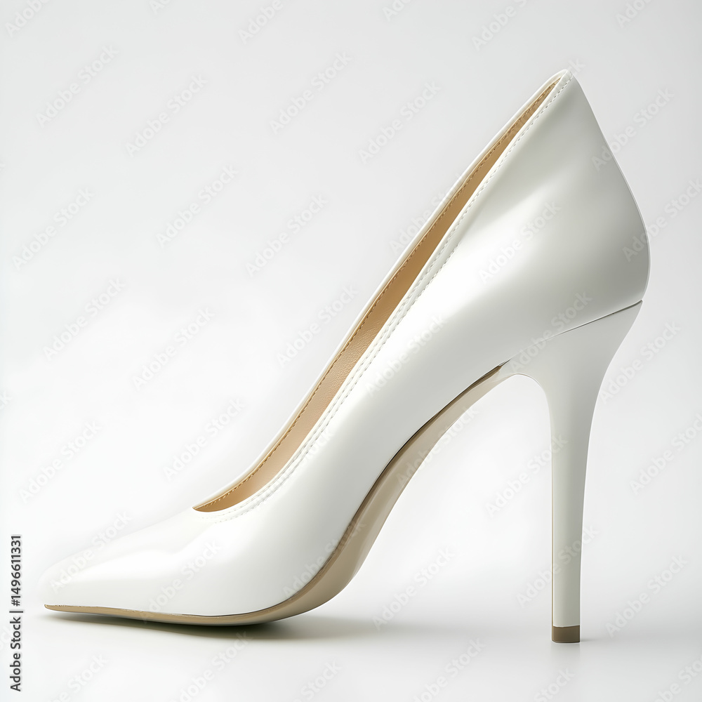 Classic white high heel pump on white background Classic white high heel pump on white background