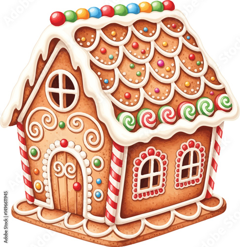Watercolor Style Christmas Gingerbread House