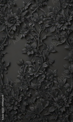 Intricate charcoal floral vine pattern, seamless wallpaper design, stylish, vine, wall