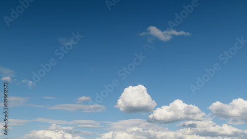 A gorgeous scenic view of the bright blue sky adorned with soft and fluffy clouds above