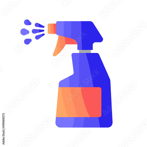 Colorful spray bottle with liquid dispensing from nozzle  