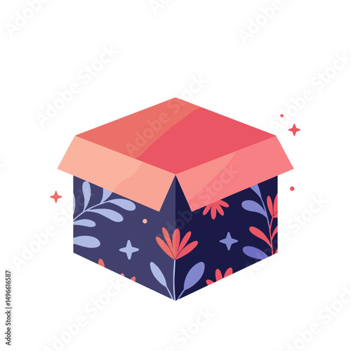 Decorative gift box with floral design in colorful style  