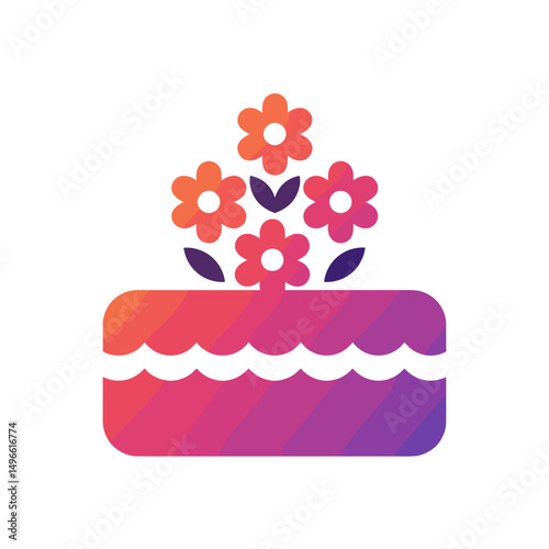 Colorful flower pot with blooming flowers in gradient style  