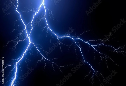 A colossal, branched lightning bolt explodes across a black void, flash, isolated