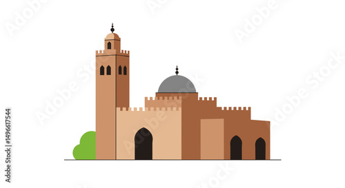North African mosque illustration in minimalist style for travel concept  