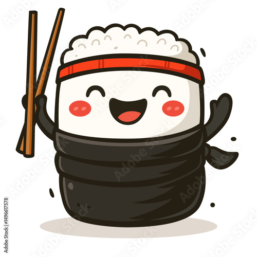 cheerful sushi roll illustration logo design clipart mascot