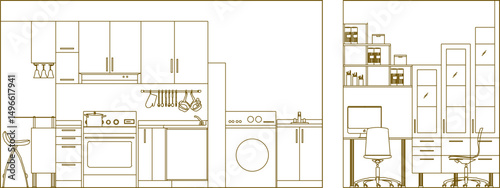 vector illustration sketch image silhouette design architecture interior section building residential building