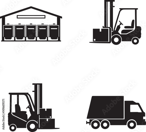 Vector illustration of warehouse logistics featuring forklift truck storage delivery and transportation