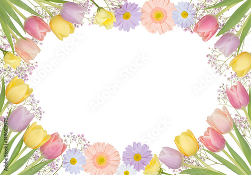 Delicate pastel floral frame blooming garden border design element for invitations