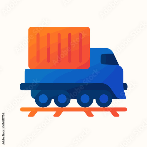 Freight train with cargo container moving on railway tracks  
